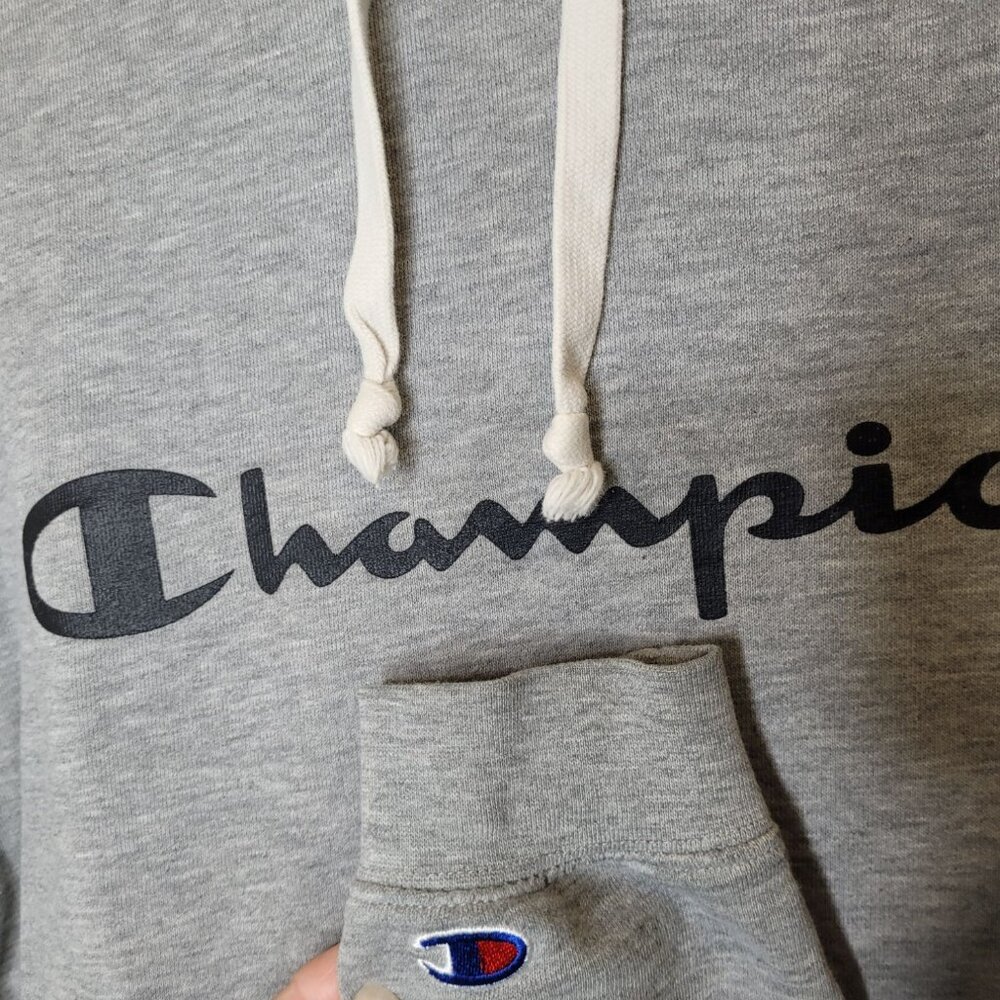 Champion Pullover Sweatshirt Gray Hooded Pocket M bloke normcore grandpa bloke M - Picture 5 of 5